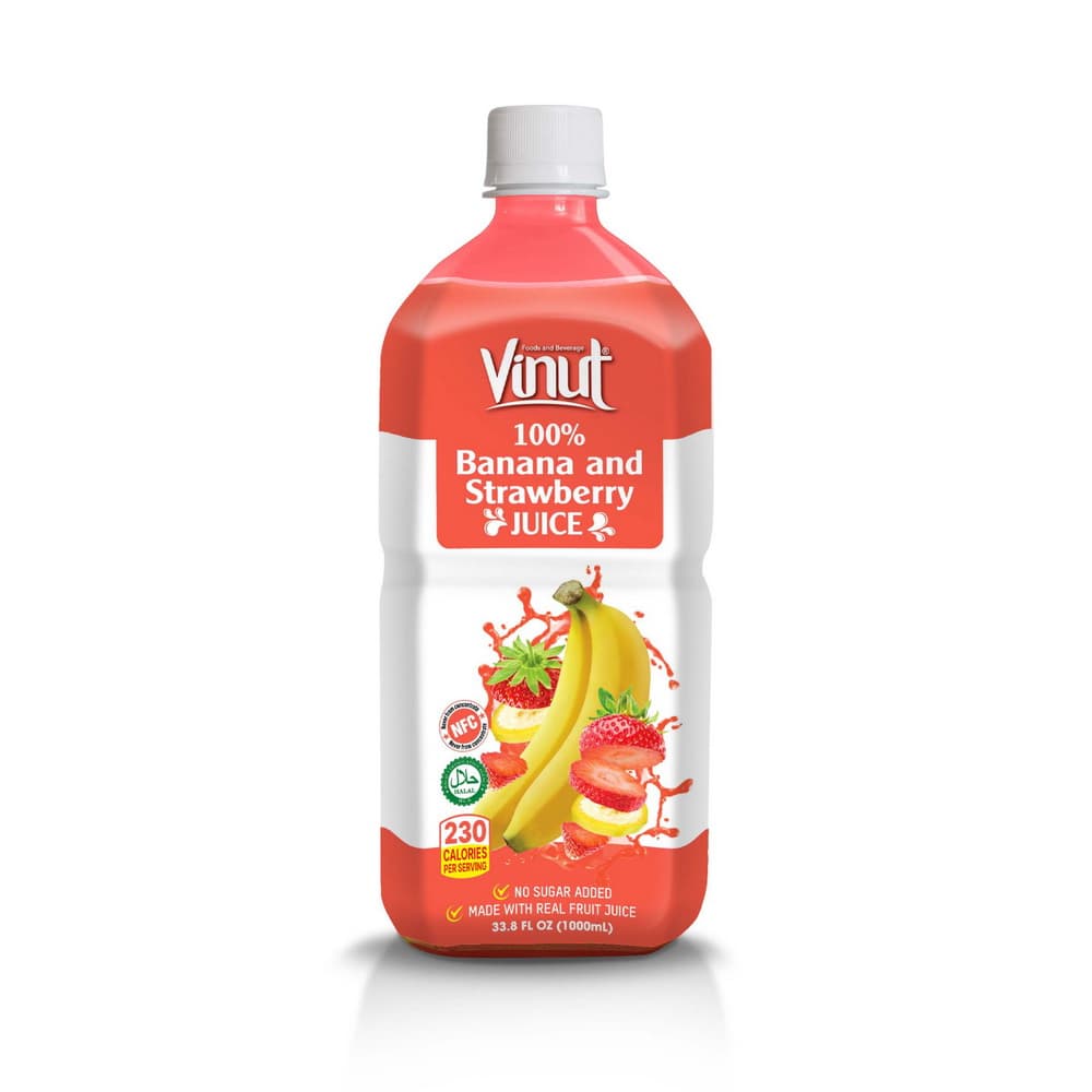 VINUT Jus Pisang dan Stroberi 100%, NFC, Tanpa Tambahan Gula, Botol PET, 33.8 fl oz 1000 mL