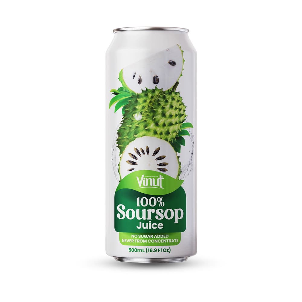 Vinut 100% Soursop Juice, No Sugar Added, Never From Concentrate, Slim Can, 16.9 fl oz 500 mL