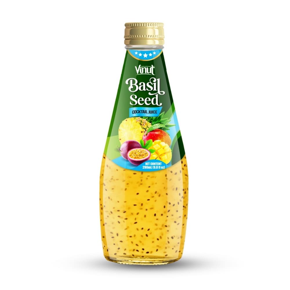 VINUT Jus Biji Selasih Rasa Koktail, Botol Kaca, 9.8 fl oz (290 mL)
