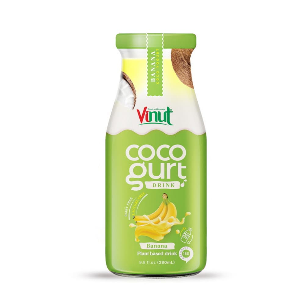 VINUT Minuman Cocogurt Rasa Pisang, Botol Kaca, 9.8 fl oz 280 mL