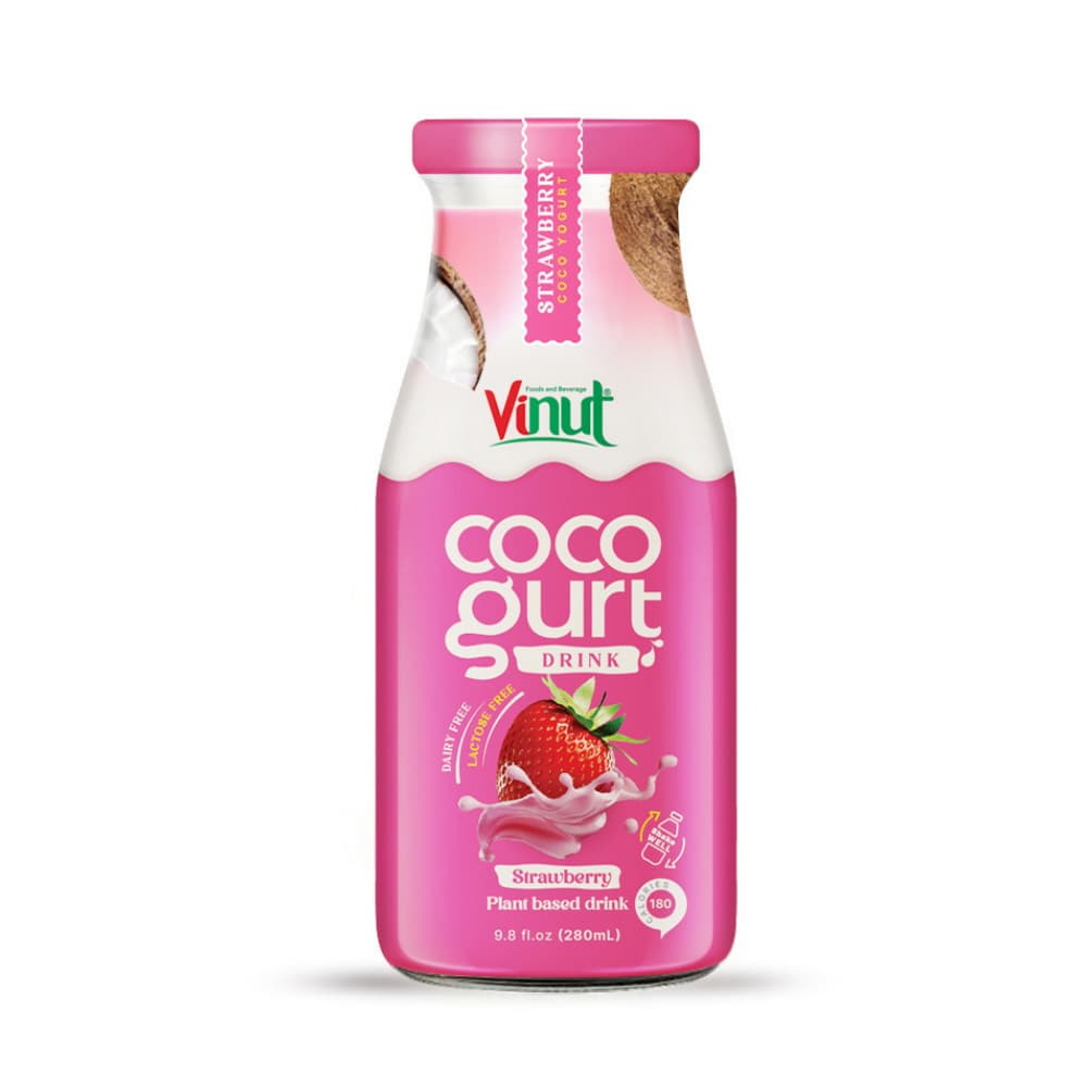 VINUT Minuman Cocogurt Stroberi, Minuman Nabati, Botol Kaca, 9.8 fl oz 280 mL