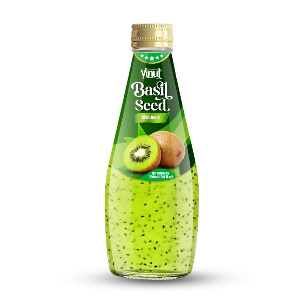 VINUT Jus Biji Selasih Rasa Kiwi, Botol Kaca, 9.8 fl oz (290 mL)