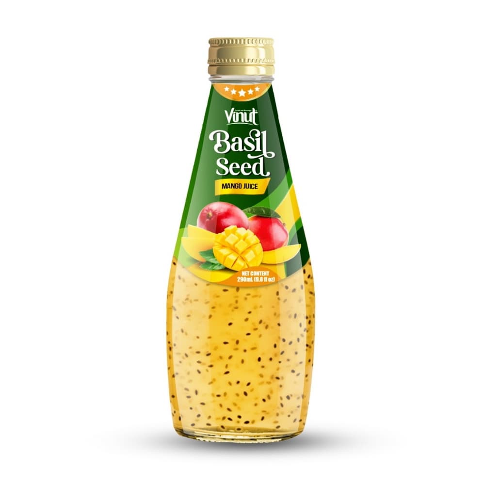 VINUT Jus Biji Selasih Rasa Mangga, Botol Kaca, 9.8 fl oz (290 mL)