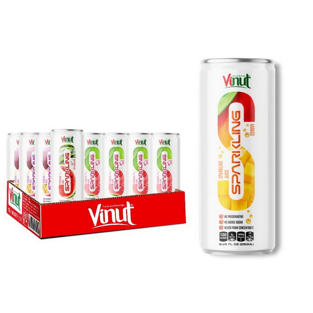 VINUT Jus Mangga Berkarbonasi, Tanpa Pengawet, Tanpa Tambahan Gula, Bukan dari Konsentrat, Kaleng Slim, 8.45 fl oz (250 mL)