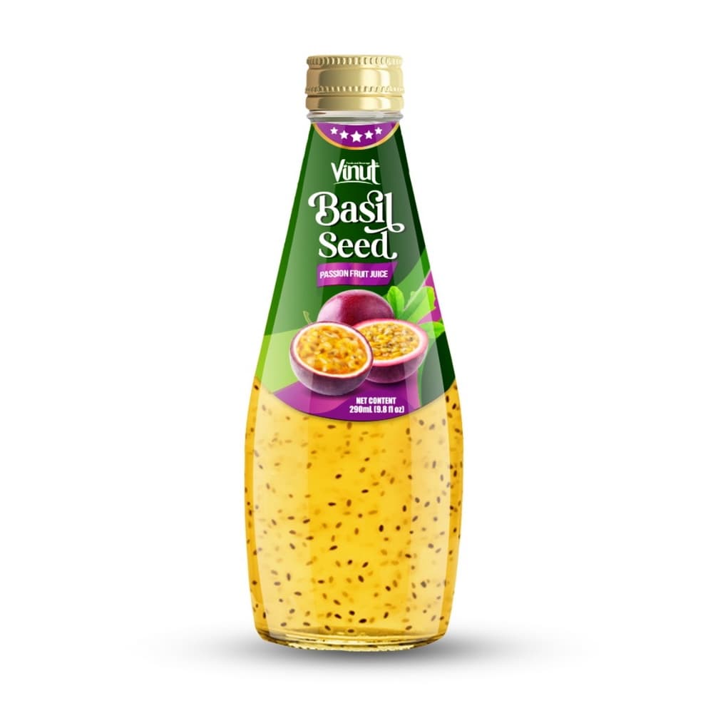 VINUT Jus Biji Selasih Rasa Markisa, Botol Kaca, 9.8 fl oz (290 mL)