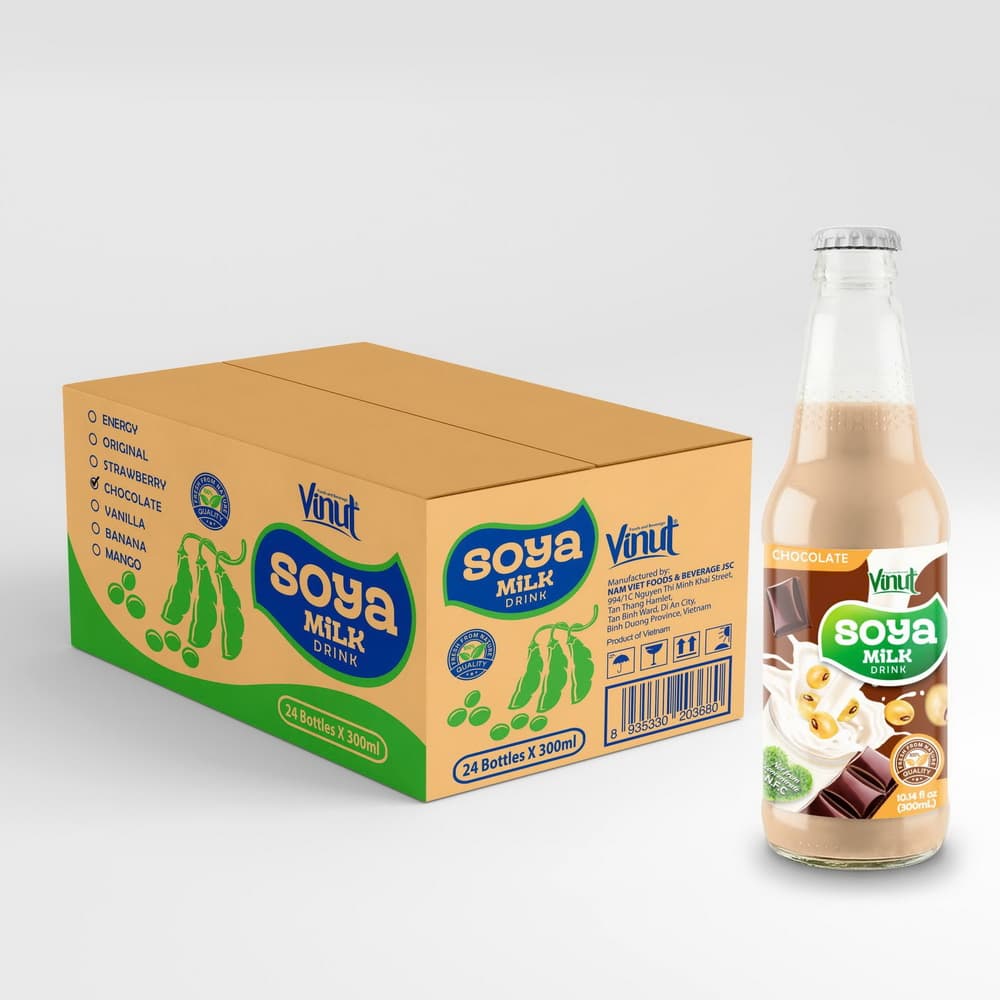 VINUT Minuman Susu Kedelai Rasa Cokelat, Non GMO, 100% Kedelai Murni, Botol Kaca, 10.14 fl oz (300 mL)