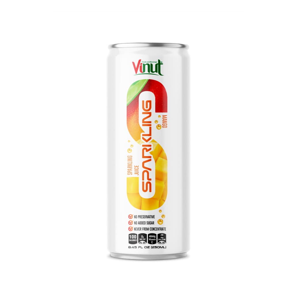 Vinut Sparkling Mango Juice, No Added Sugar, Slim Can, 8.45 fl oz 250 mL